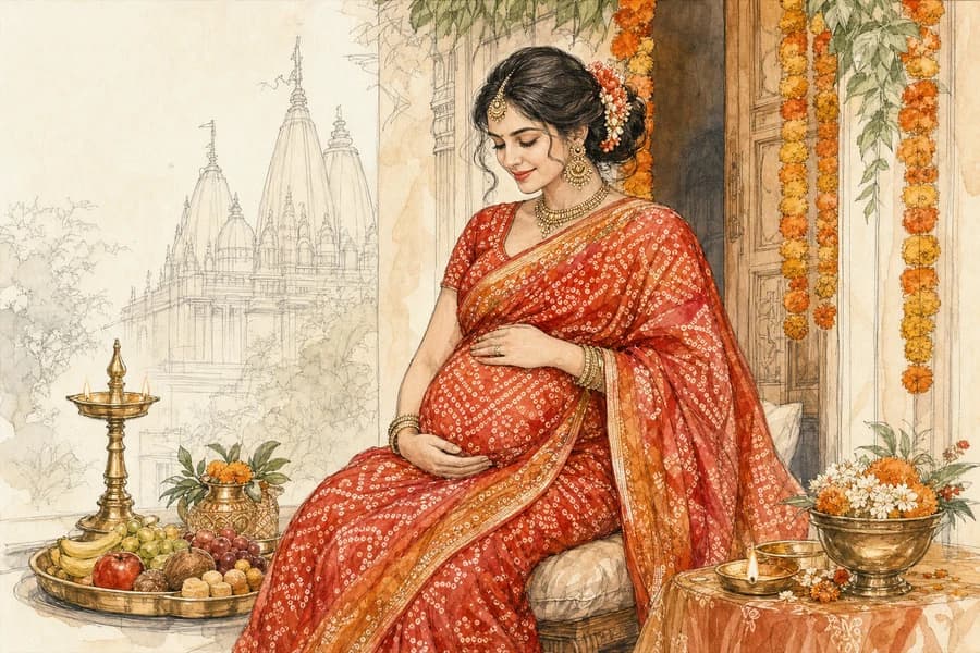 Gujarati godh bharai baby shower illustration