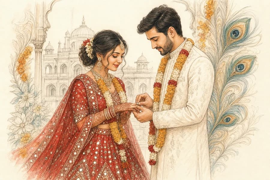 Gujarati engagement sagai illustration
