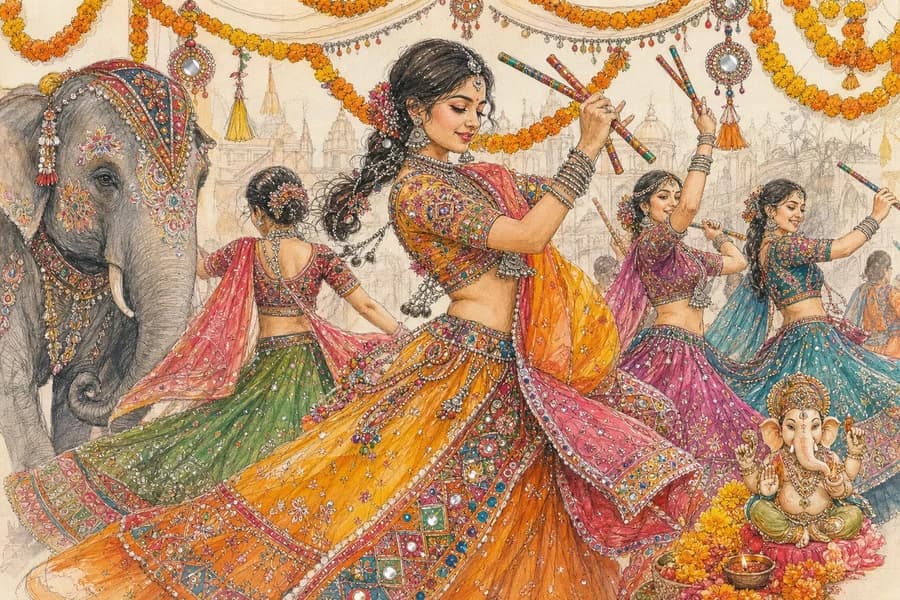 Gujarati Navratri garba festival illustration