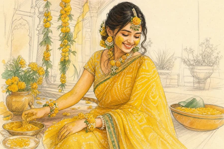 Gujarati haldi ceremony illustration
