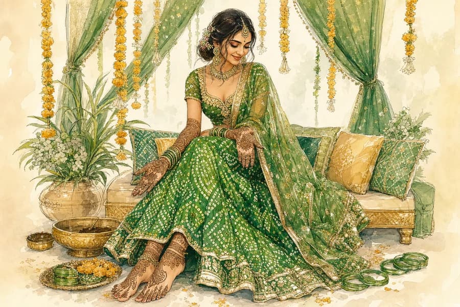 Gujarati mehandi ceremony illustration