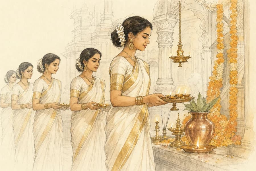 Gujarati pooja ritual aarti illustration