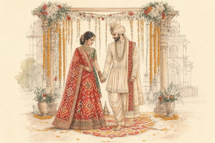 Gujarati wedding mandap illustration