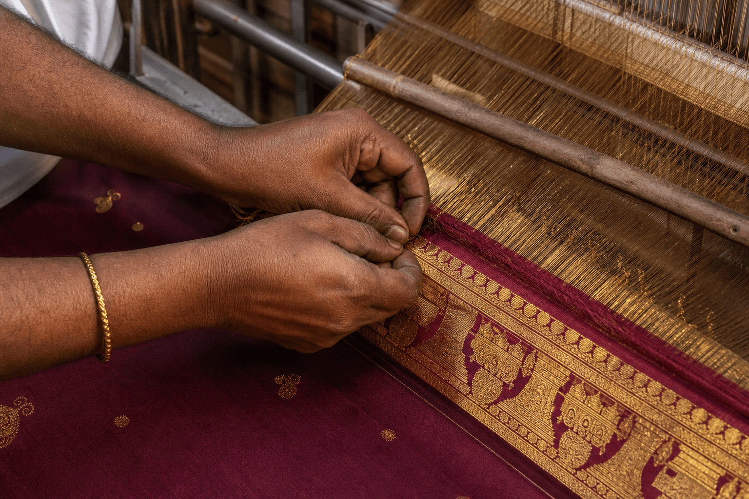 Kanjivaram silk saree with temple border detail